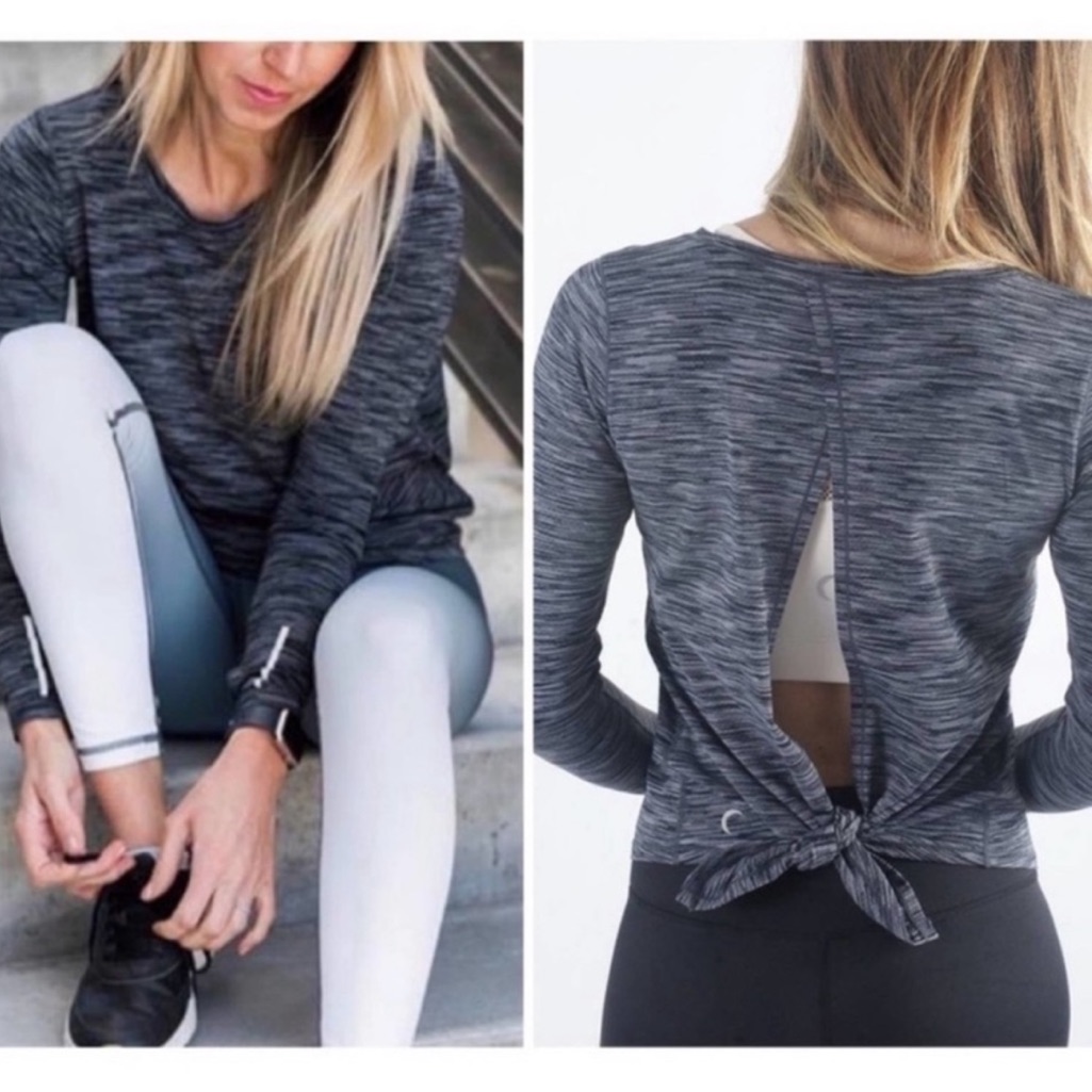 Zyia Active Charcoal Melange Split Back Long Sleeve, Size Large Womens Top